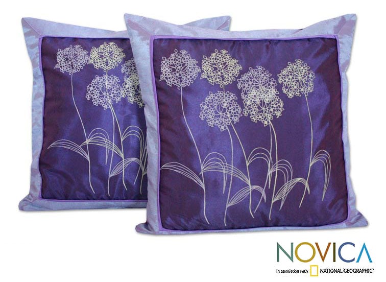 Pair of Purple Dandelions Cushion Covers (Thailand)  