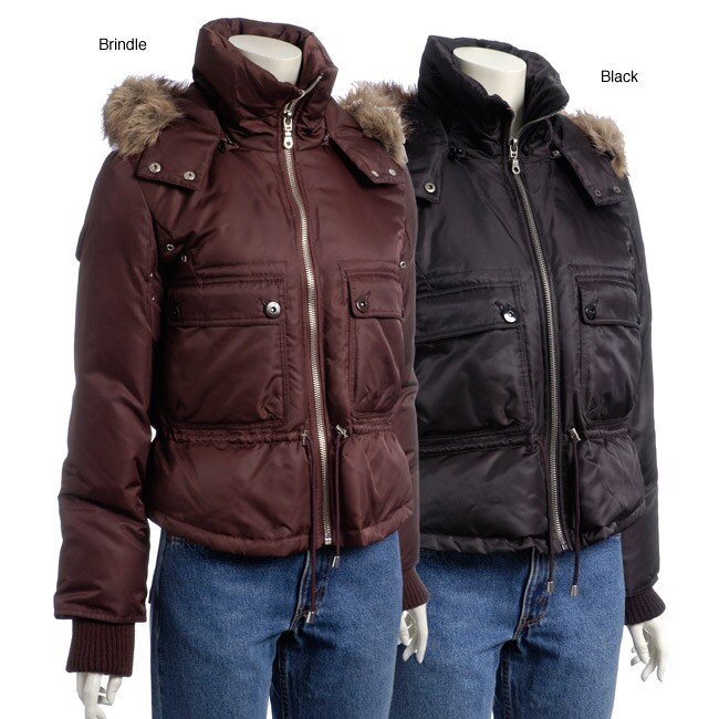 DKNY Women's Bomber Jacket with Faux Fur Hood Free Shipping Today