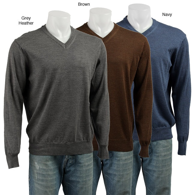 Toscano Men's Italian Wool Long-sleeve V-neck Sweater - Free Shipping ...
