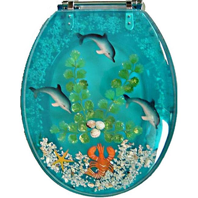 Decorative Polyresin Toilet Seat with Dolphins and Lobster