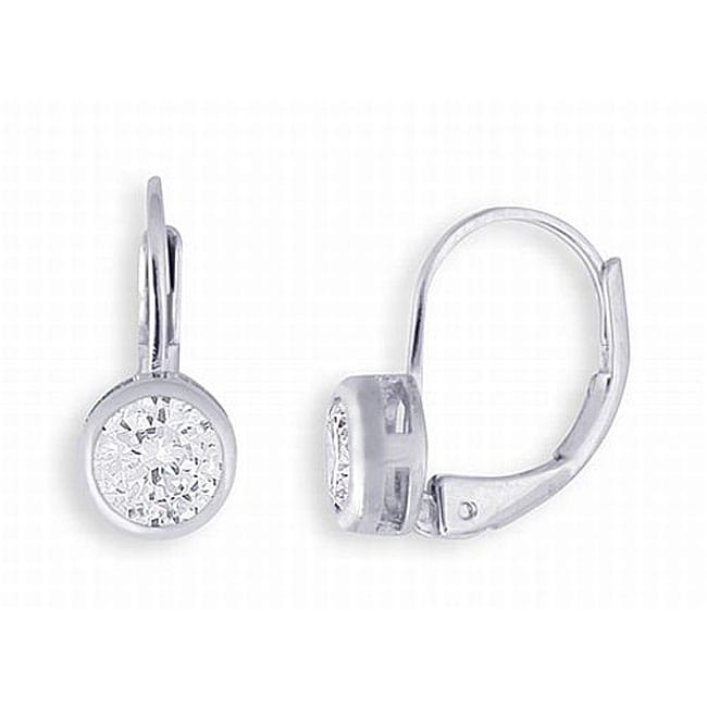 14k White Gold Overlay Leverback CZ Earrings  