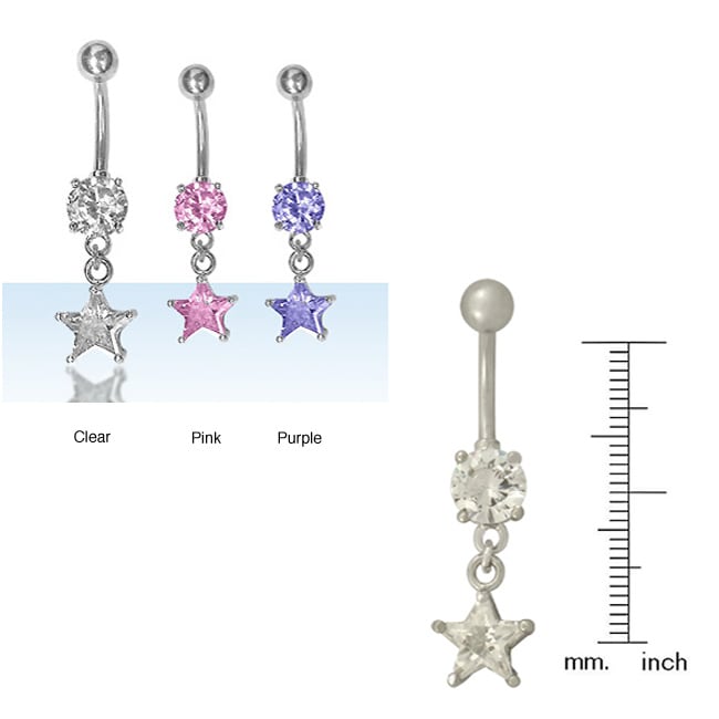 Surgical Steel 14 gauge CZ Star Belly Ring