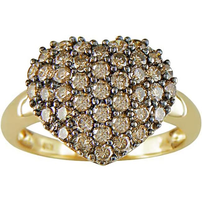 14k Gold 1ct TDW Champagne Diamond Heart Ring  