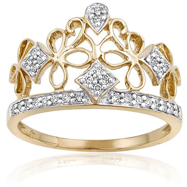 Royal 10k Yellow Gold Emerald and Diamond Tiara Charm Crown Pendant Necklace