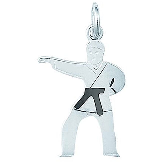 Sterling Silver Enamel Karate Black Belt Boy Charm  