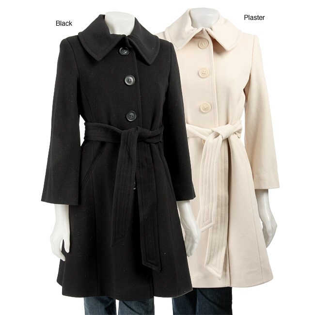 DKNY Womens Wool Funnel Collar Trench Coat  