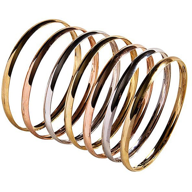   Gold Stackable Overlay Semanario Bangle (Set of 7)  