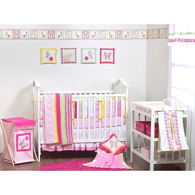 Stripes and Plaids Girls 4 piece Crib Bedding Set  