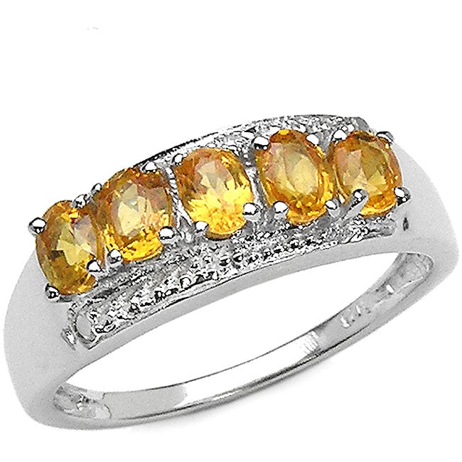 Sterling Silver Yellow Sapphire and Diamond Ring  