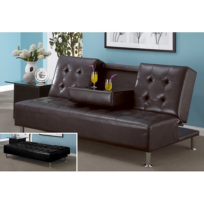 Leatherette Entertainment Futon Sofa Bed  