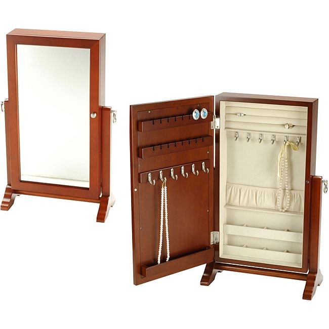 Wall mounted Walnut Jewelry Cabinet with Mirror  