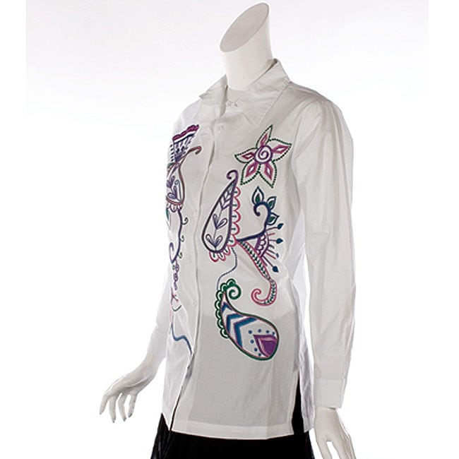 Sandy Starkman Womens Embroidered Blouse  