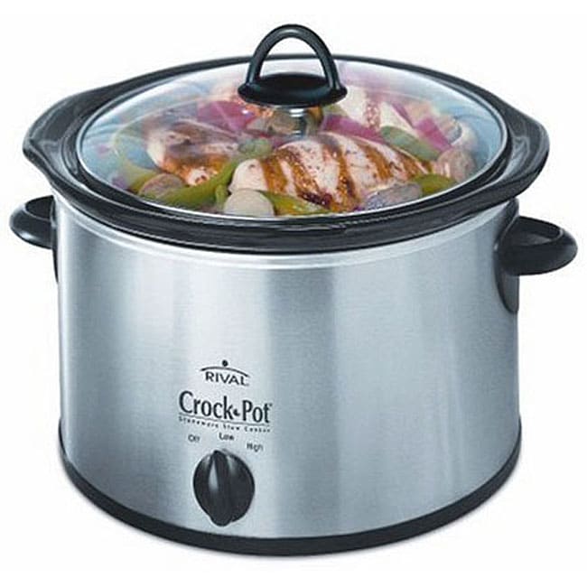 Rival, Kitchen, Rival 4 Qt Round Stainless Steelblack Crock Pot Slow  Cooker Model No 340