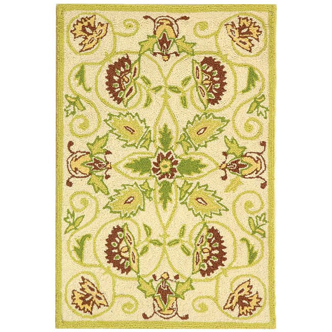 Hand hooked Bedford Ivory/ Green Wool Rug (1'8 x 2'6) Accent Rugs