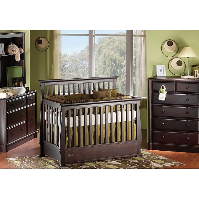 Solid Wood Espresso Convertible Crib with Guard Rail  