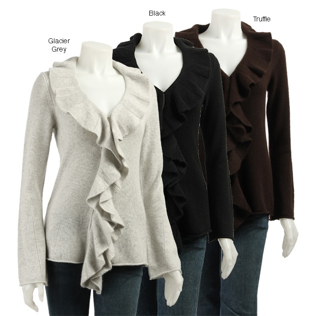 Magaschoni Womens Cashmere Ruffle Cardigan  