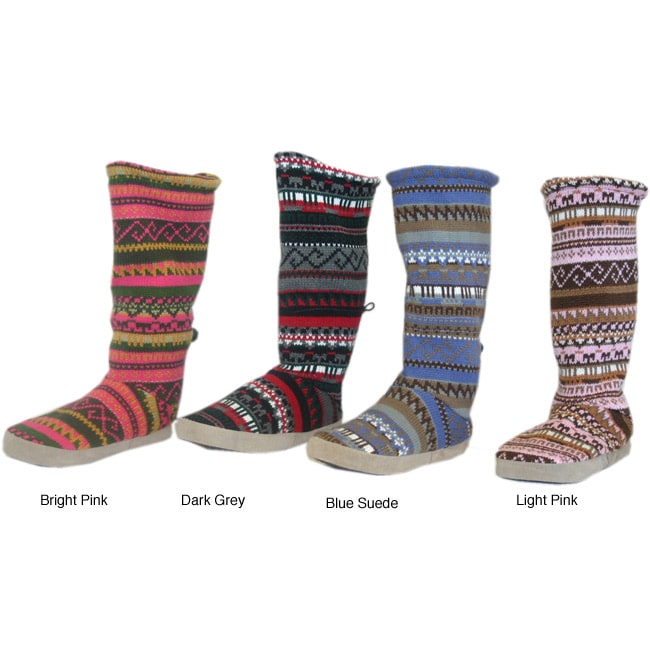 Muk Luks Womens Fairisle Knit Toggle Memory Foam Boots   