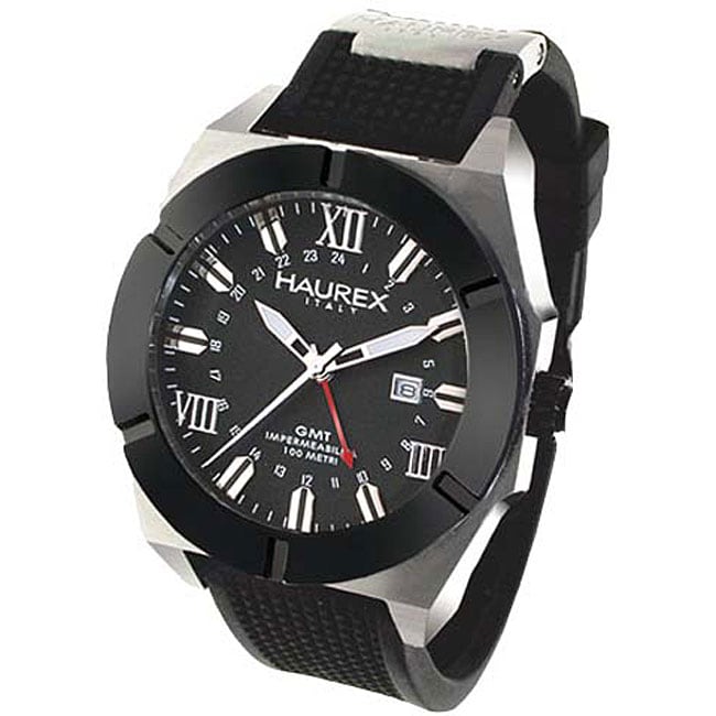 Haurex Italy Challenger Mens GMT Rubber Strap Watch  