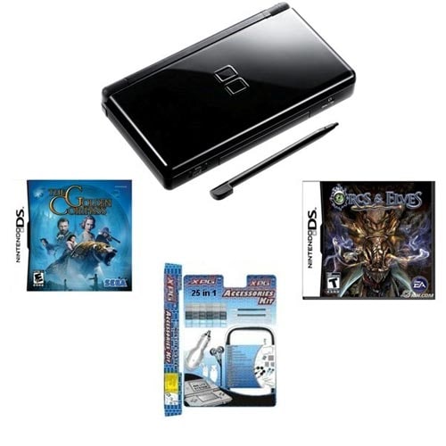 Nintendo DS Black Bundle with 2 Games, 25 Extras  