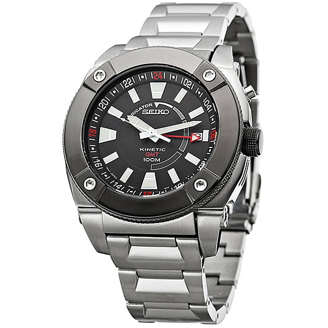 Seiko Mens Stainless Steel GMT Kinetic Watch  
