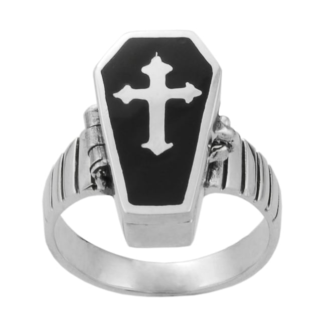 Tressa Sterling Silver Coffin with Cross Poison Ring - Overstock ...