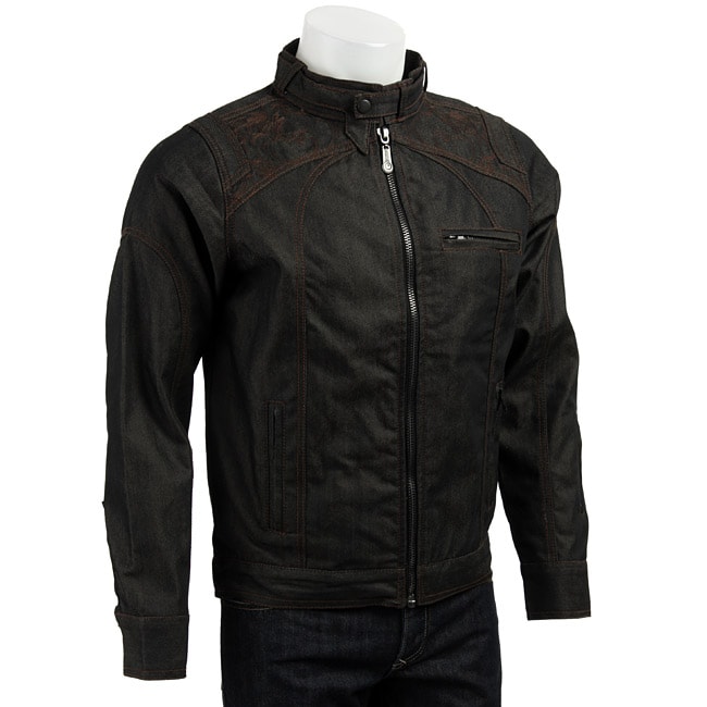 Caffeine Mens Waxed Denim Motorcycle Jacket  