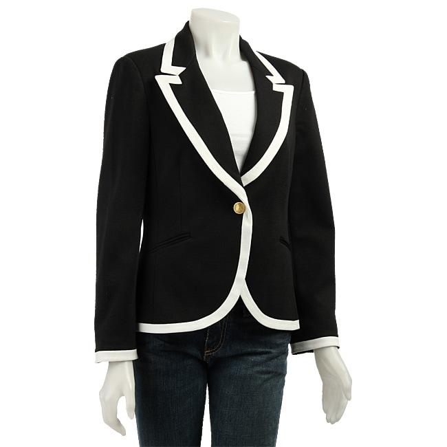 Fashionista Womens Black/ White One button Blazer  