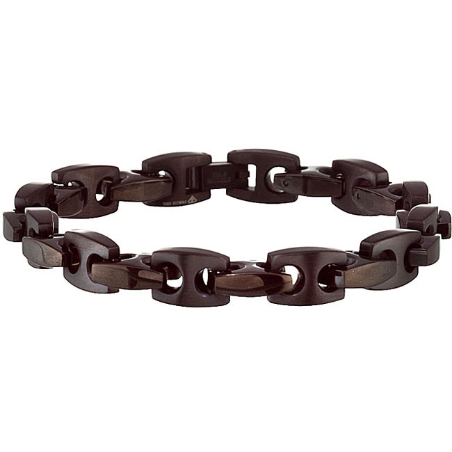 Black plated Stainless Steel Mens Link Bracelet  