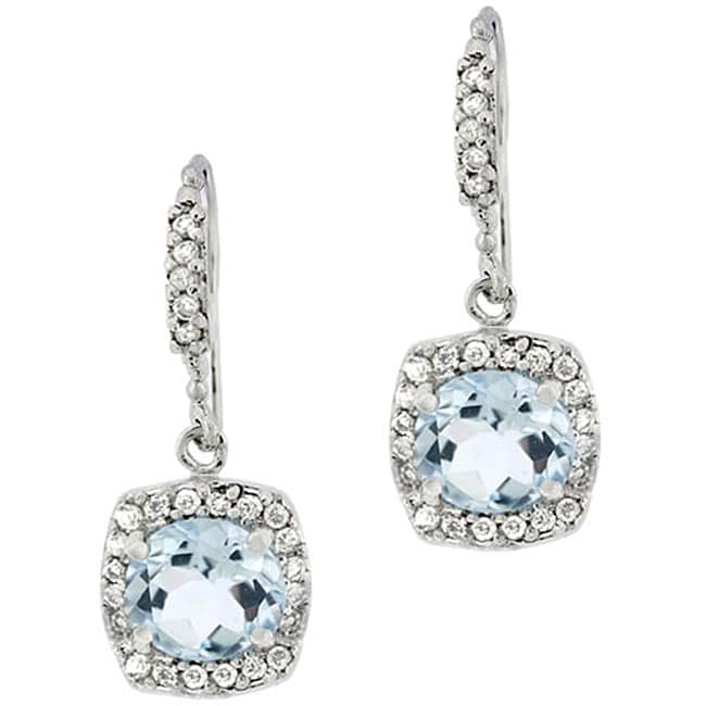 Glitzy Rocks Sterling Silver Blue Topaz and CZ Dangle Earrings 