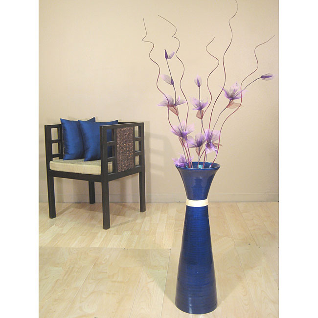 Cobalt Blue Floor Vase with Violet Liles  