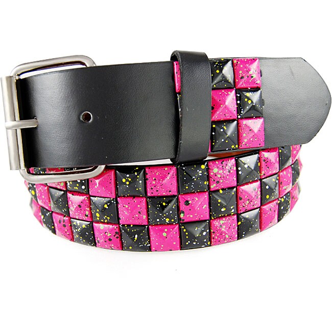 JK Belts Unisex 3 row Pink/ Black Studded Black Belt  