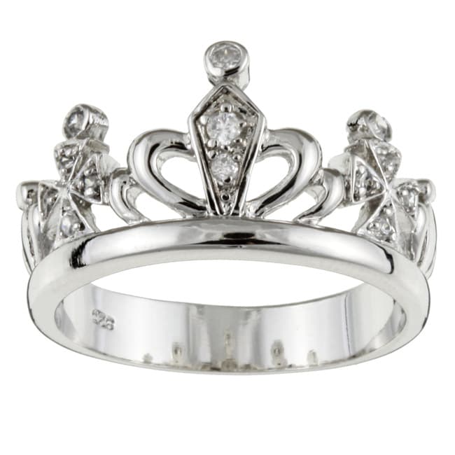 Sterling Silver Cubic Zirconia Queens Crown Ring  