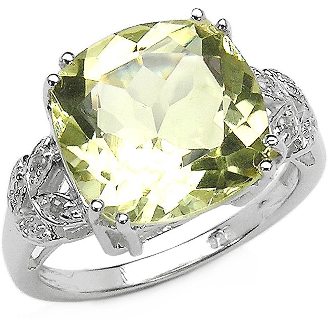 Lemon Topaz and Diamond Silver Ring  