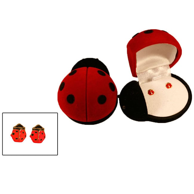 14k Gold and Enamel Ladybug Earrings  