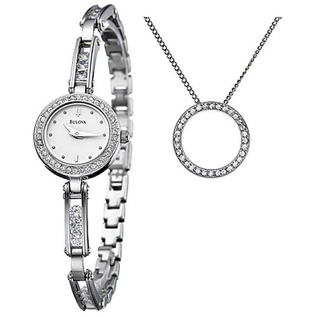 Bulova Womens Quartz Crystal Watch with Necklace  