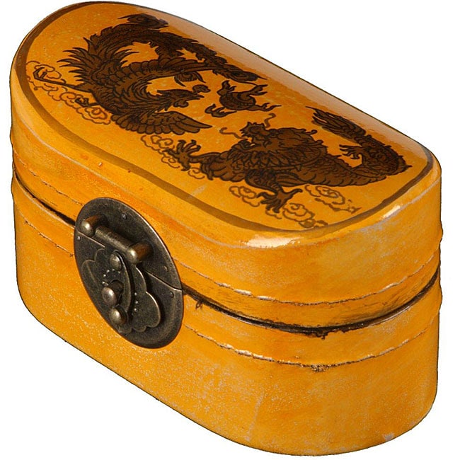 Yellow Leather Chinese Dragon Storage Box  