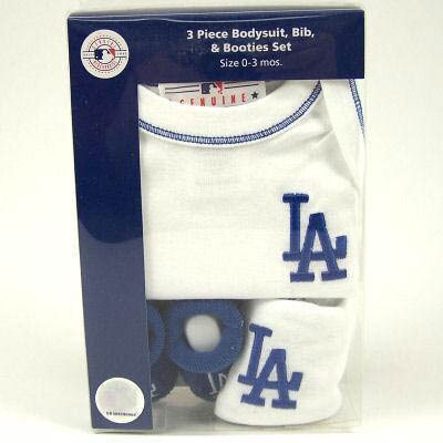 MLB Baby Los Angeles Dodgers Onesie, Bib & Bootie Set - Grey