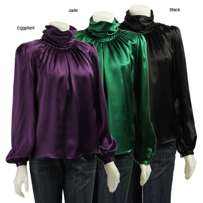 CC Couture Women's Silk Turtleneck Blouse - 11610117 - Overstock.com ...