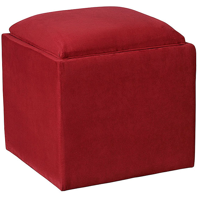 Crimson Microfiber Storage Ottoman with Tray  