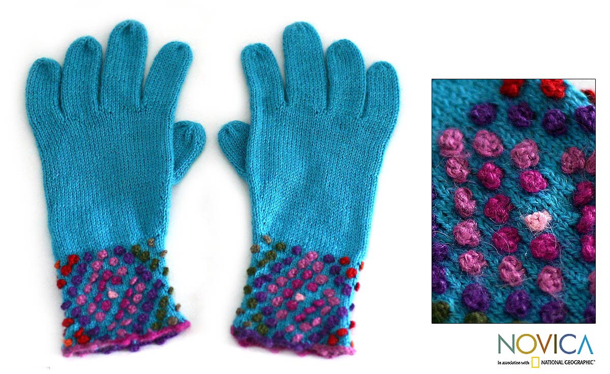 Alpaca Wool Blend Blueberry Sprinkles Gloves (Peru)  