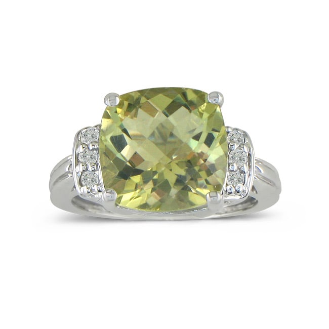 10k White Gold Lemon Quartz and Diamond Ring