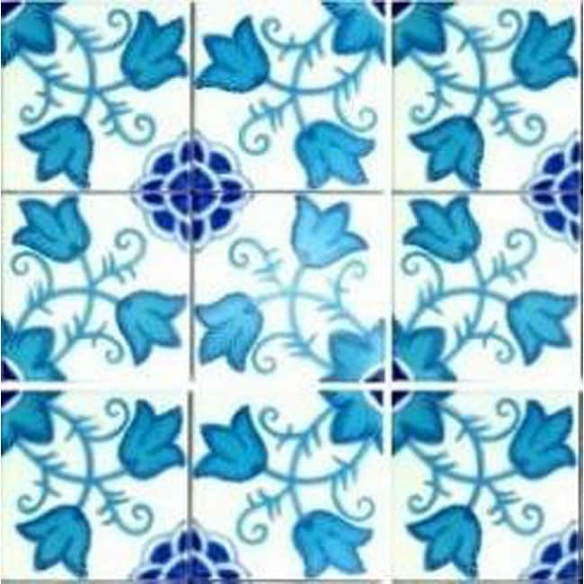 Flowery Turquoise Design Accent Ceramic Tiles  