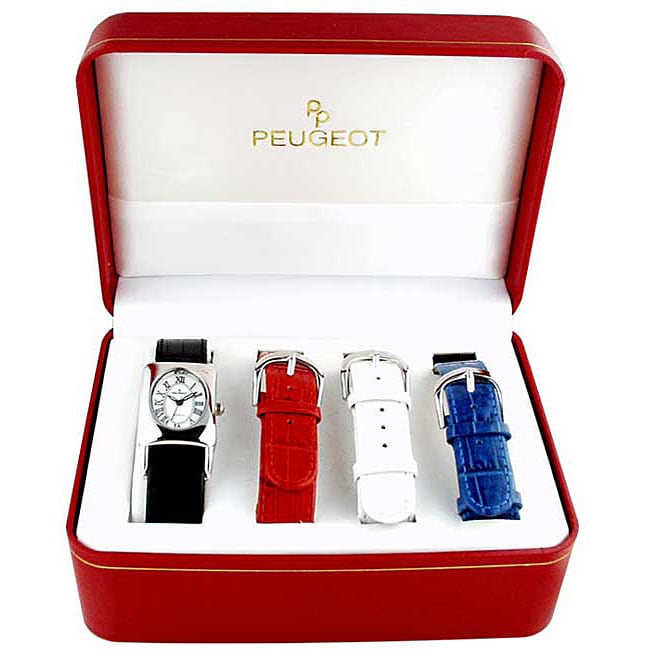 Peugeot Womens Silvertone Slide thru Watch Set  