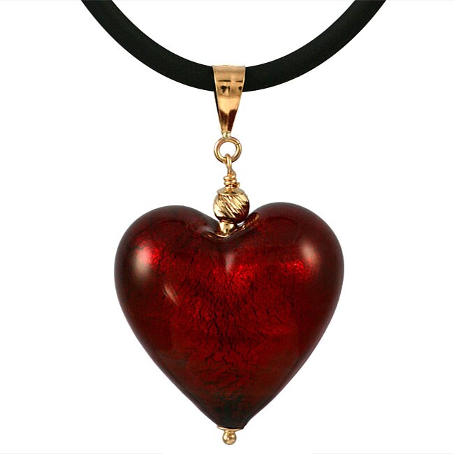 Genuine Murano Glass Ruby Heart Necklace - Free Shipping Today