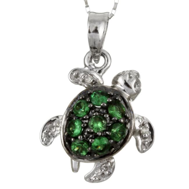   Gold Tsavorite and 1/10ct TDW Diamond Turtle Necklace  