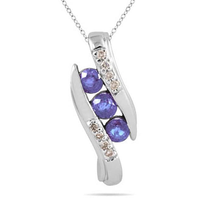 10k White Gold 3 stone Tanzanite and Diamond Pendant