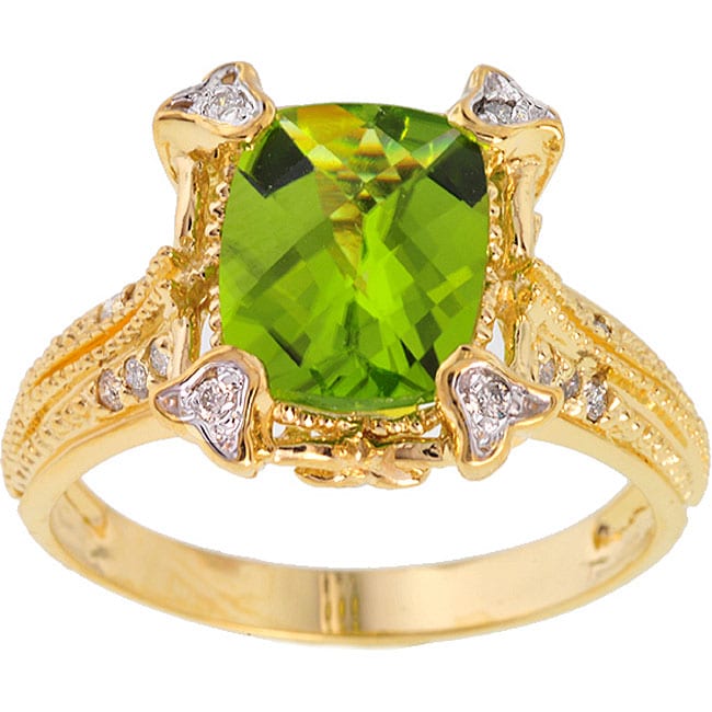 Michael Valitutti 14k Gold 1/6ct TDW Diamond and Peridot Ring 