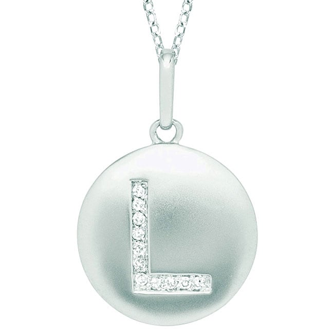 14k White Gold Diamond Initial L Disc Necklace 