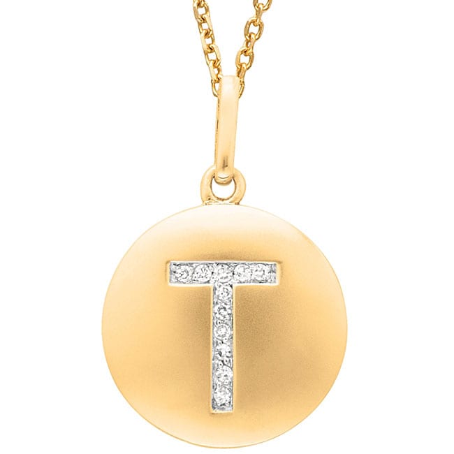 14k Yellow Gold Diamond Initial T Disc Necklace 