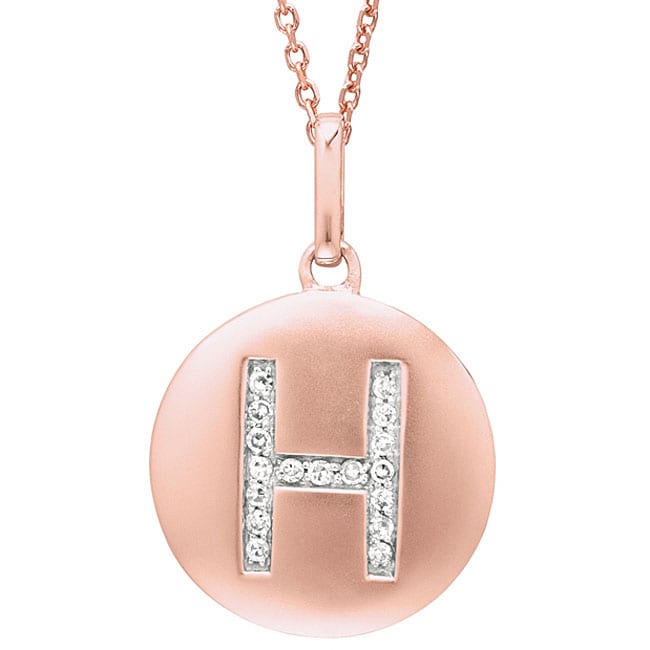 14k Rose Gold Diamond Initial H Disc Necklace  